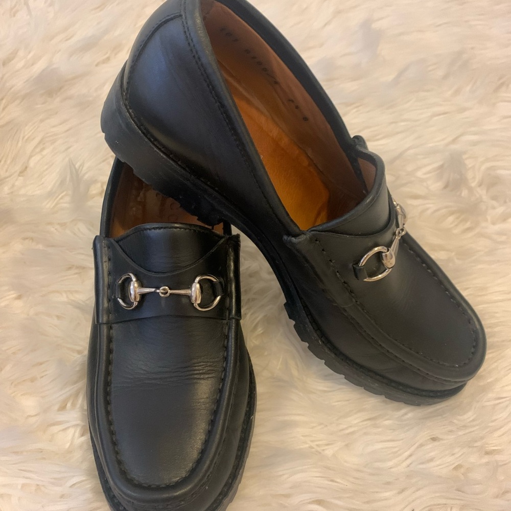 Gucci Women’s Black Horsebit Lug Sole Loafers 7.5